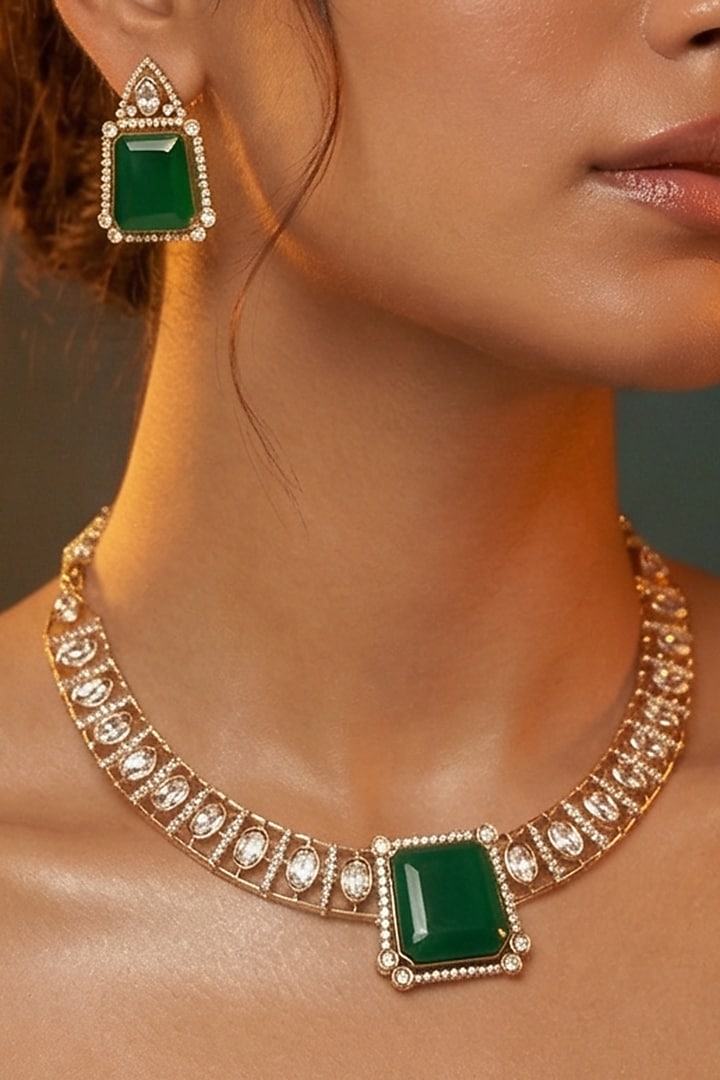 Micro Gold Finish Kundan Polki & Pearl Necklace Set by Tussya at Pernia's Pop Up Shop
