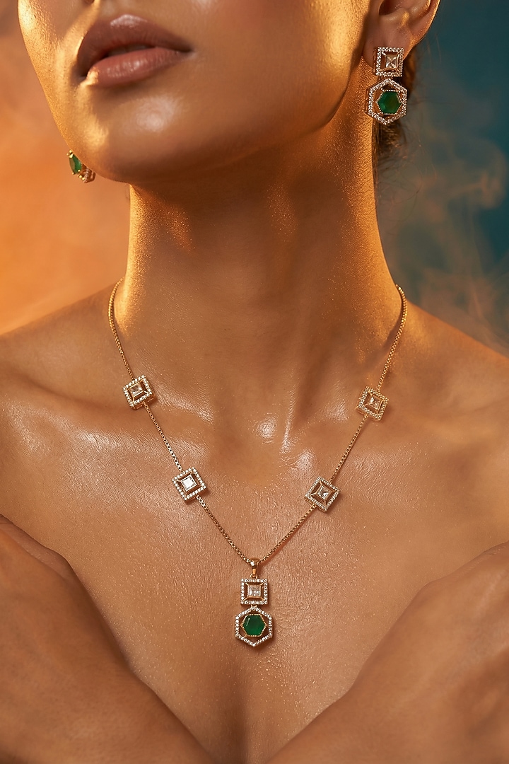 Micro Gold Finish Kundan Polki & Pearl Necklace Set by Tussya at Pernia's Pop Up Shop