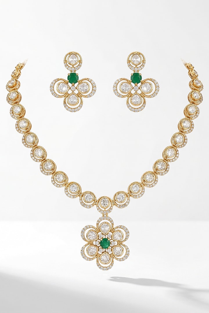 Micro Gold Finish Kundan Polki & Pearl Necklace Set by Tussya at Pernia's Pop Up Shop