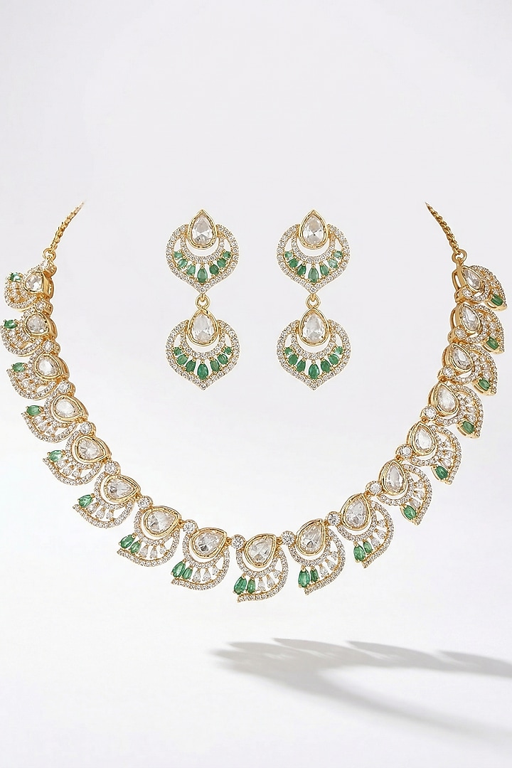 Micro Gold Finish Kundan Polki & Pearl Necklace Set by Tussya at Pernia's Pop Up Shop