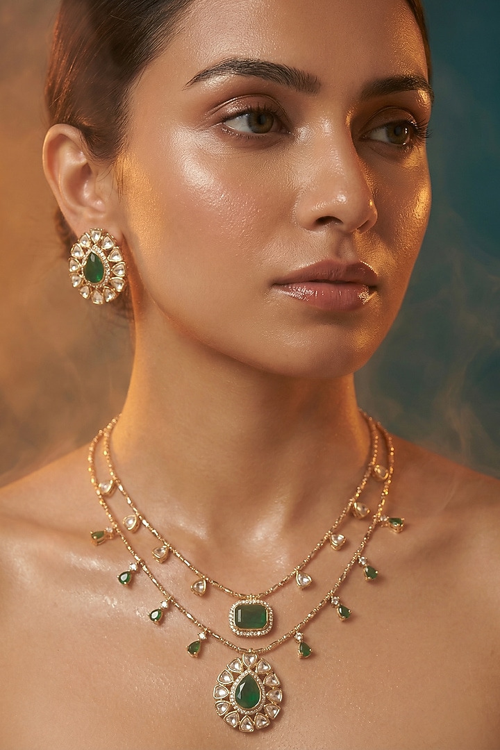 Micro Gold Finish Kundan Polki & Pearl Necklace Set by Tussya at Pernia's Pop Up Shop