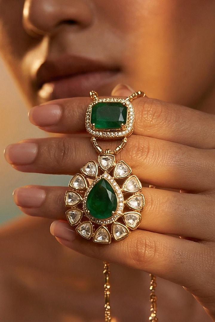 Micro Gold Finish Kundan Polki & Pearl Necklace Set by Tussya at Pernia's Pop Up Shop
