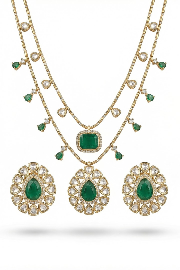 Micro Gold Finish Kundan Polki & Pearl Necklace Set by Tussya at Pernia's Pop Up Shop
