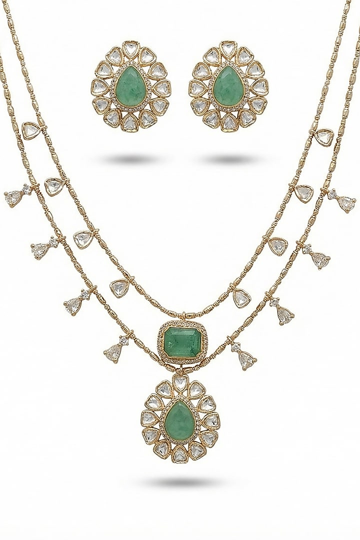 Micro Gold Finish Kundan Polki & Pearl Necklace Set by Tussya at Pernia's Pop Up Shop