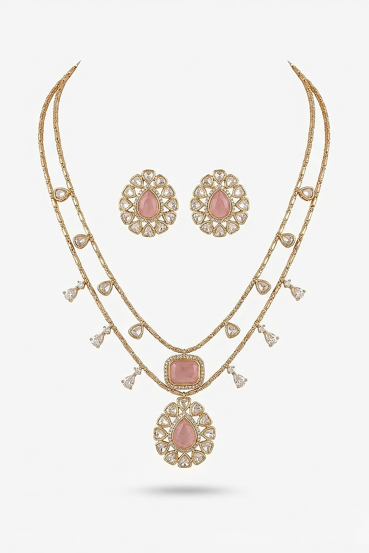 Micro Gold Finish Kundan Polki & Pearl Necklace Set by Tussya at Pernia's Pop Up Shop
