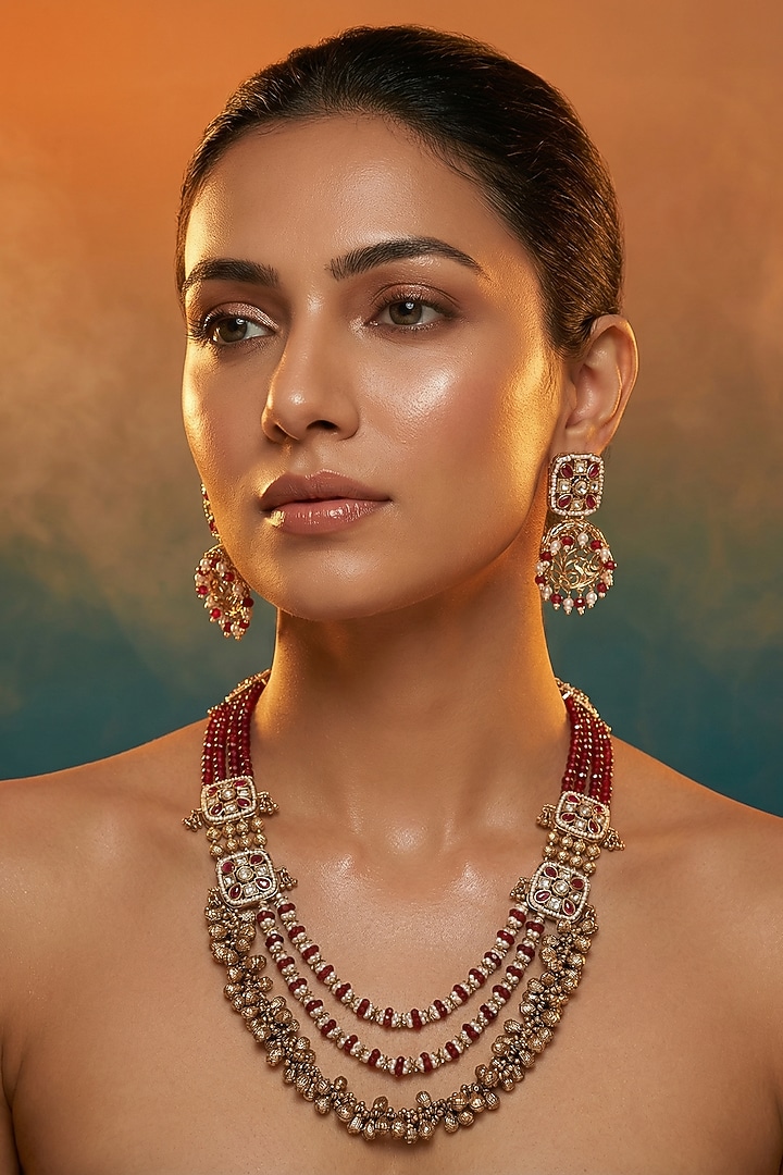 Micro Gold Finish Kundan Polki & Pearl Necklace Set by Tussya at Pernia's Pop Up Shop