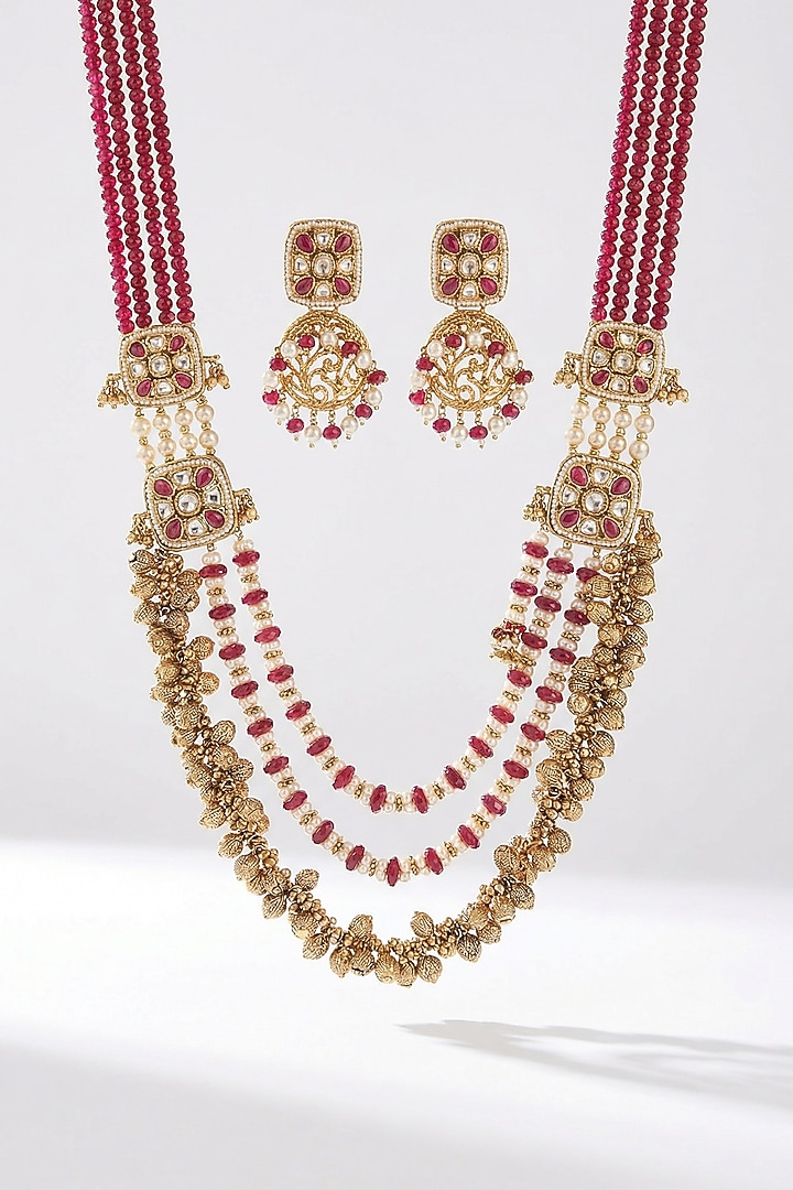 Micro Gold Finish Kundan Polki & Pearl Necklace Set by Tussya at Pernia's Pop Up Shop