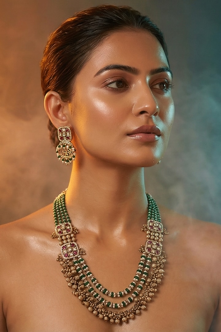 Micro Gold Finish Kundan Polki & Pearl Necklace Set by Tussya at Pernia's Pop Up Shop