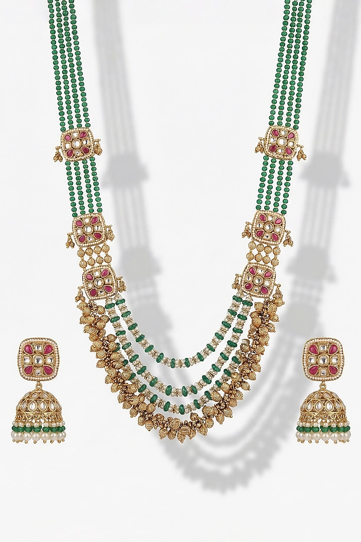 Micro Gold Finish Kundan Polki & Pearl Necklace Set by Tussya at Pernia's Pop Up Shop