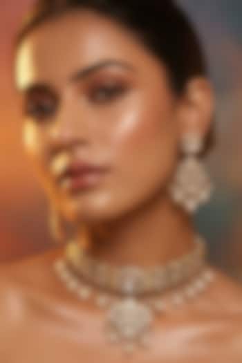 Micro Gold Finish Kundan Polki & Pearl Necklace Set by Tussya at Pernia's Pop Up Shop