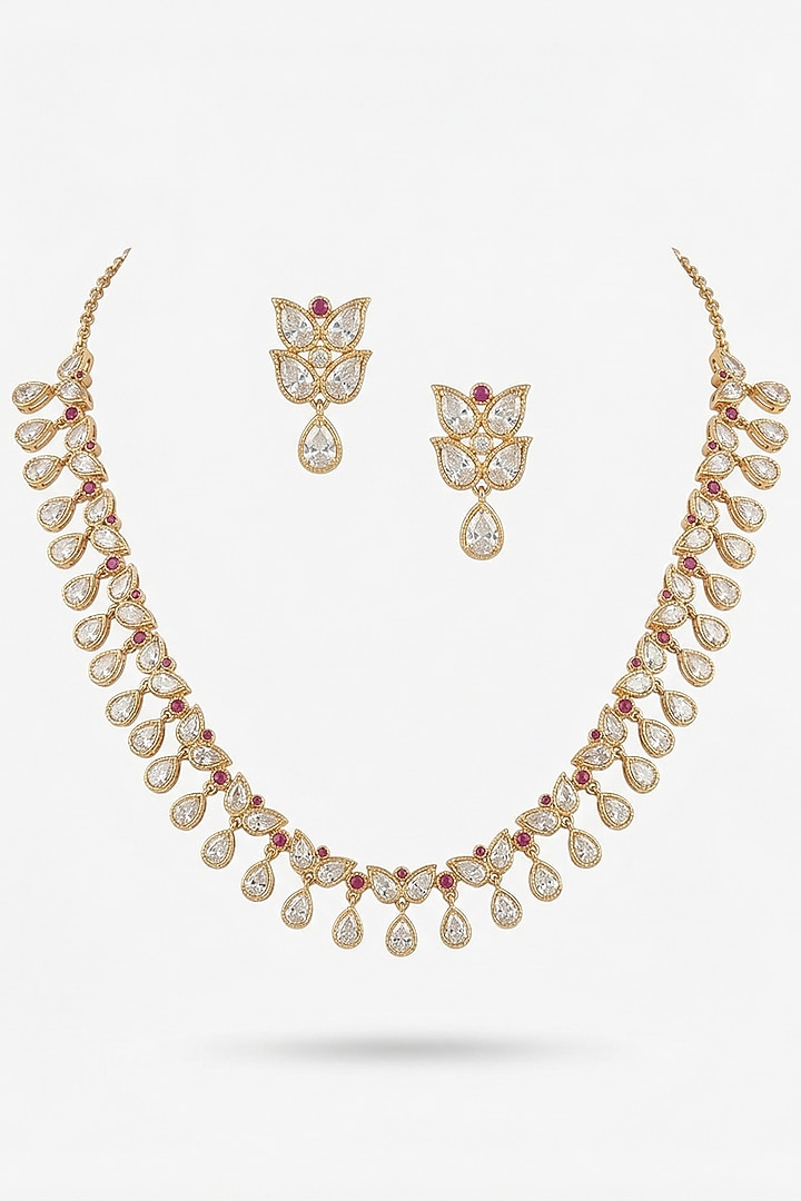 Micro Gold Finish Kundan Polki & Pearl Necklace Set by Tussya at Pernia's Pop Up Shop