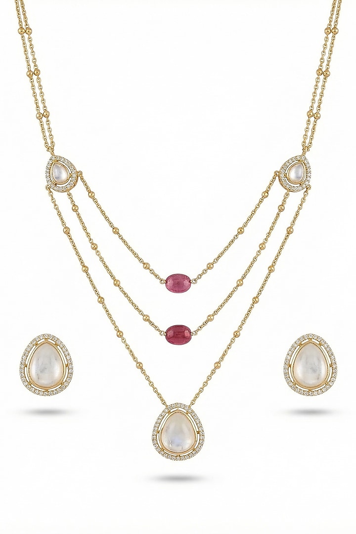Micro Gold Finish Kundan Polki & Pearl Necklace Set by Tussya at Pernia's Pop Up Shop