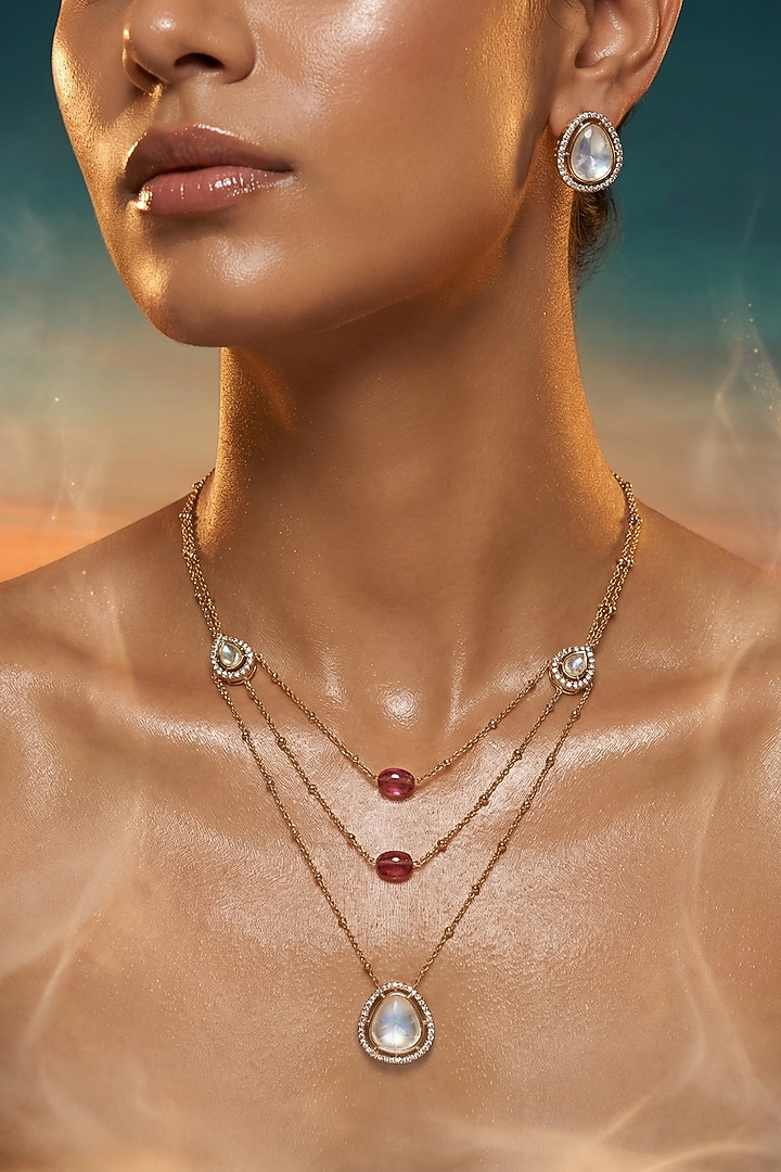 Micro Gold Finish Kundan Polki & Pearl Necklace Set by Tussya at Pernia's Pop Up Shop