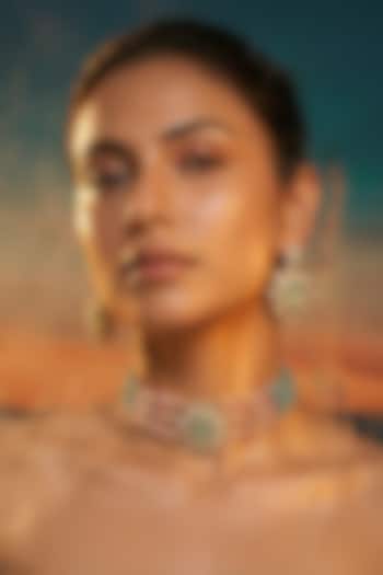 Micro Gold Finish Kundan Polki & Pearl Necklace Set by Tussya at Pernia's Pop Up Shop