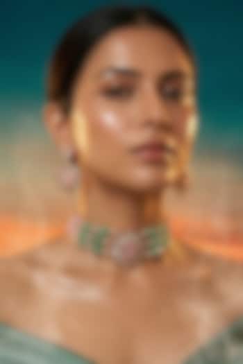 Micro Gold Finish Kundan Polki & Pearl Necklace Set by Tussya at Pernia's Pop Up Shop