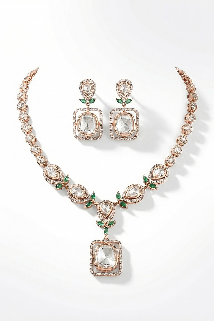 Micro Gold Finish Kundan Polki & Pearl Necklace Set by Tussya at Pernia's Pop Up Shop