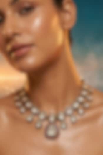 Micro Gold Finish Kundan Polki & Pearl Necklace Set by Tussya at Pernia's Pop Up Shop