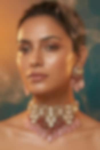 Micro Gold Finish Kundan Polki & Pearl Necklace Set by Tussya at Pernia's Pop Up Shop