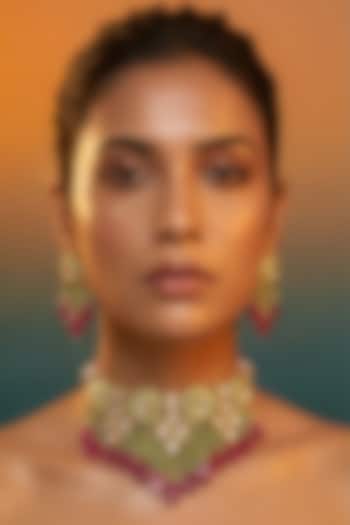 Micro Gold Finish Kundan Polki & Pearl Necklace Set by Tussya at Pernia's Pop Up Shop