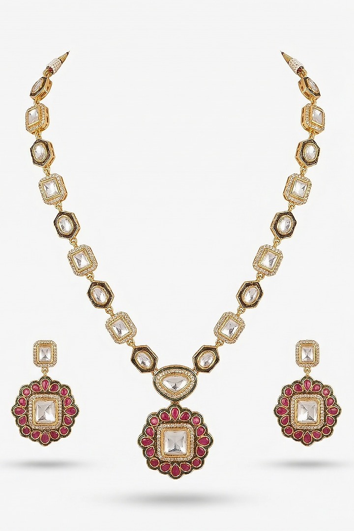 Micro Gold Finish Kundan Polki & Pearl Necklace Set by Tussya at Pernia's Pop Up Shop