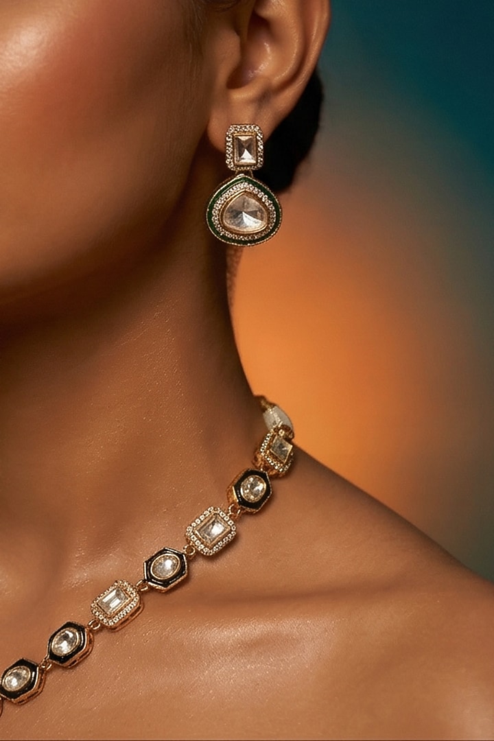 Micro Gold Finish Kundan Polki & Pearl Necklace Set by Tussya at Pernia's Pop Up Shop