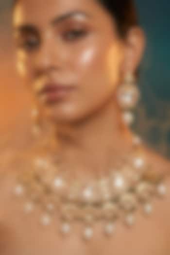 Micro Gold Finish Kundan Polki & Pearl Necklace Set by Tussya at Pernia's Pop Up Shop