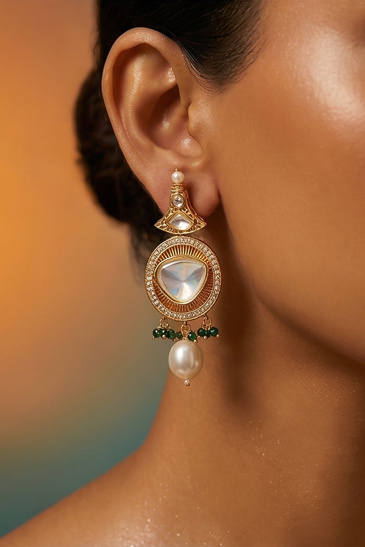 Micro Gold Finish Kundan Polki & Pearl Necklace Set by Tussya at Pernia's Pop Up Shop