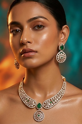 Micro Gold Finish Kundan Polki & Pearl Necklace Set by Tussya