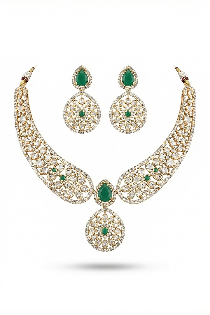 Micro Gold Finish Kundan Polki & Pearl Necklace Set by Tussya at Pernia's Pop Up Shop