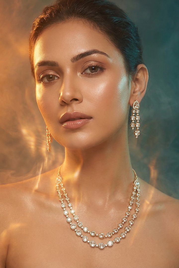 Micro Gold Finish Kundan Polki & Pearl Necklace Set by Tussya at Pernia's Pop Up Shop