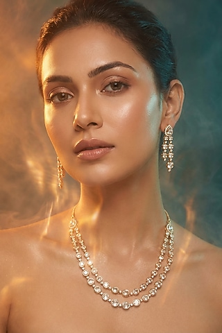 Micro Gold Finish Kundan Polki & Pearl Necklace Set by Tussya