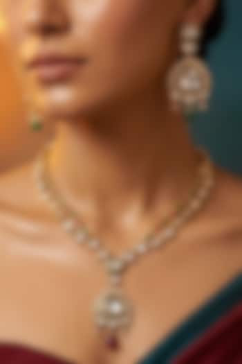 Micro Gold Finish Kundan Polki & Pearl Necklace Set by Tussya at Pernia's Pop Up Shop