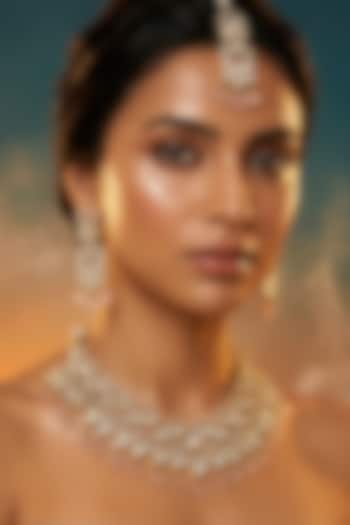 Micro Gold Finish Kundan Polki & Pearl Necklace Set by Tussya at Pernia's Pop Up Shop