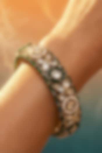 Micro Gold Finish Kundan Polki & Pearl Bangles (Set Of 2) by Tussya at Pernia's Pop Up Shop