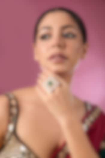 Gold Finish Kundan Polki & Emerald Stone Ring by Tussya at Pernia's Pop Up Shop