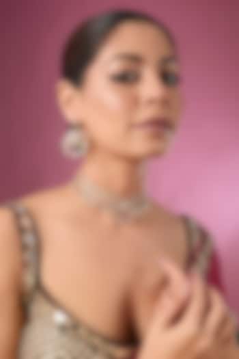 Gold Finish Moissanite Kundan Polki Necklace Set by Tussya at Pernia's Pop Up Shop