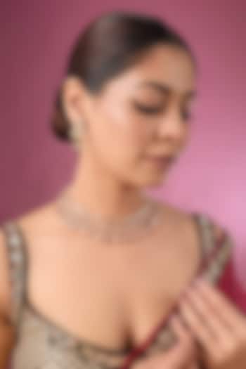 Gold Finish Moissanite Kundan Polki Necklace Set by Tussya at Pernia's Pop Up Shop