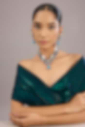 Antique Silver Finish Kundan Polki & Sapphire Stone Necklace Set by Tussya at Pernia's Pop Up Shop