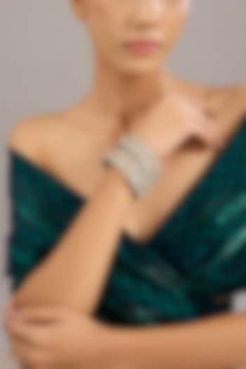 Antique Silver Finish Kundan Polki Bangles (Set Of 2) by Tussya at Pernia's Pop Up Shop