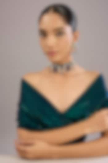 Antique Silver Finish Kundan Polki Choker Necklace Set by Tussya at Pernia's Pop Up Shop