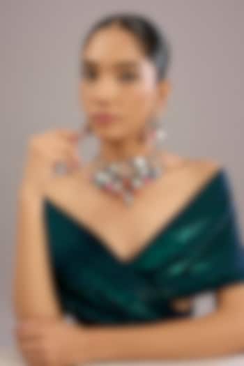 Antique Silver Finish Swarovski Crystal & Multi-Colored Stone Choker Necklace Set by Tussya at Pernia's Pop Up Shop