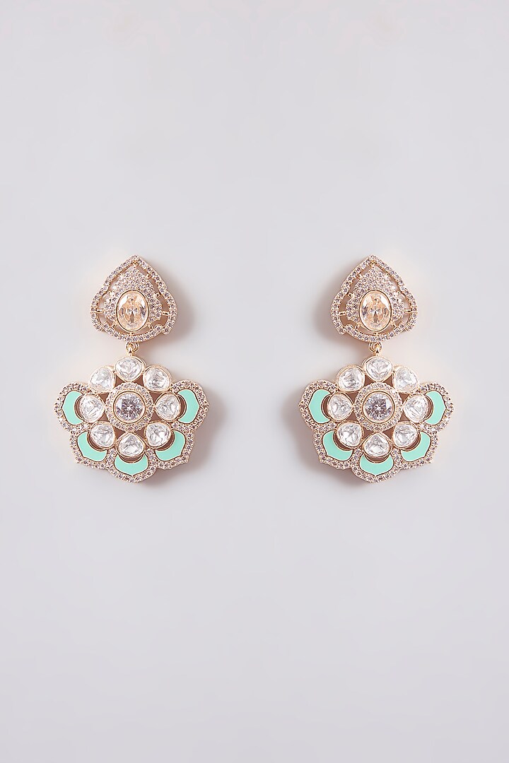 Gold Finish Kundan Polki Dangler Earrings by Tussya at Pernia's Pop Up Shop