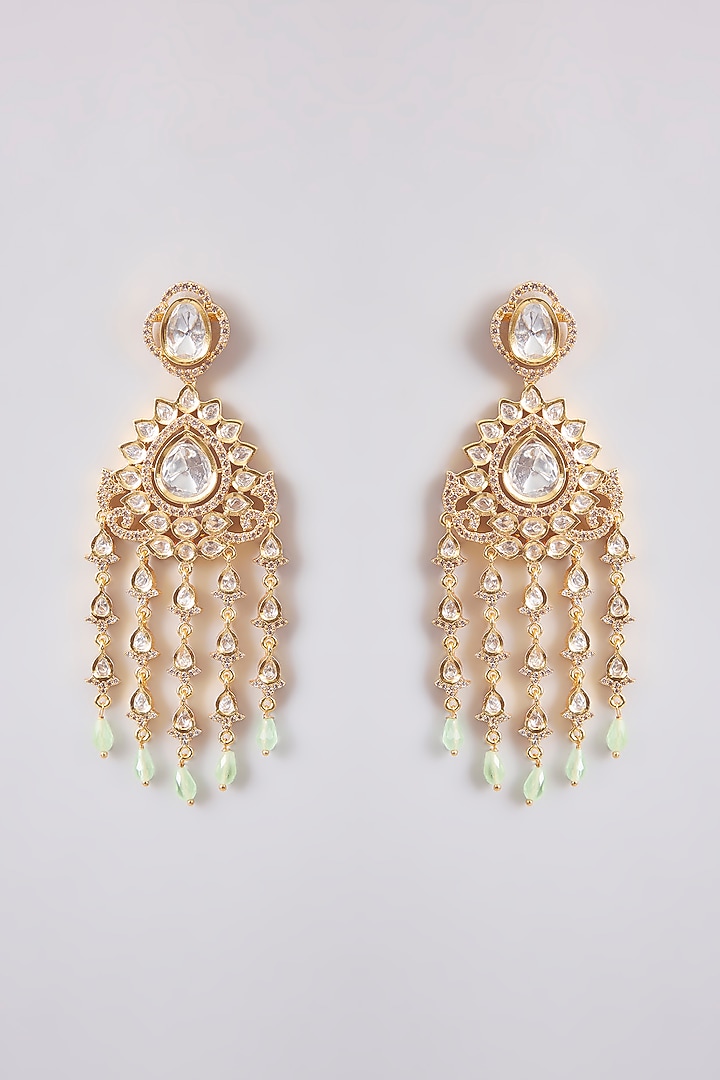 Gold Finish Kundan Polki Dangler Earrings by Tussya at Pernia's Pop Up Shop