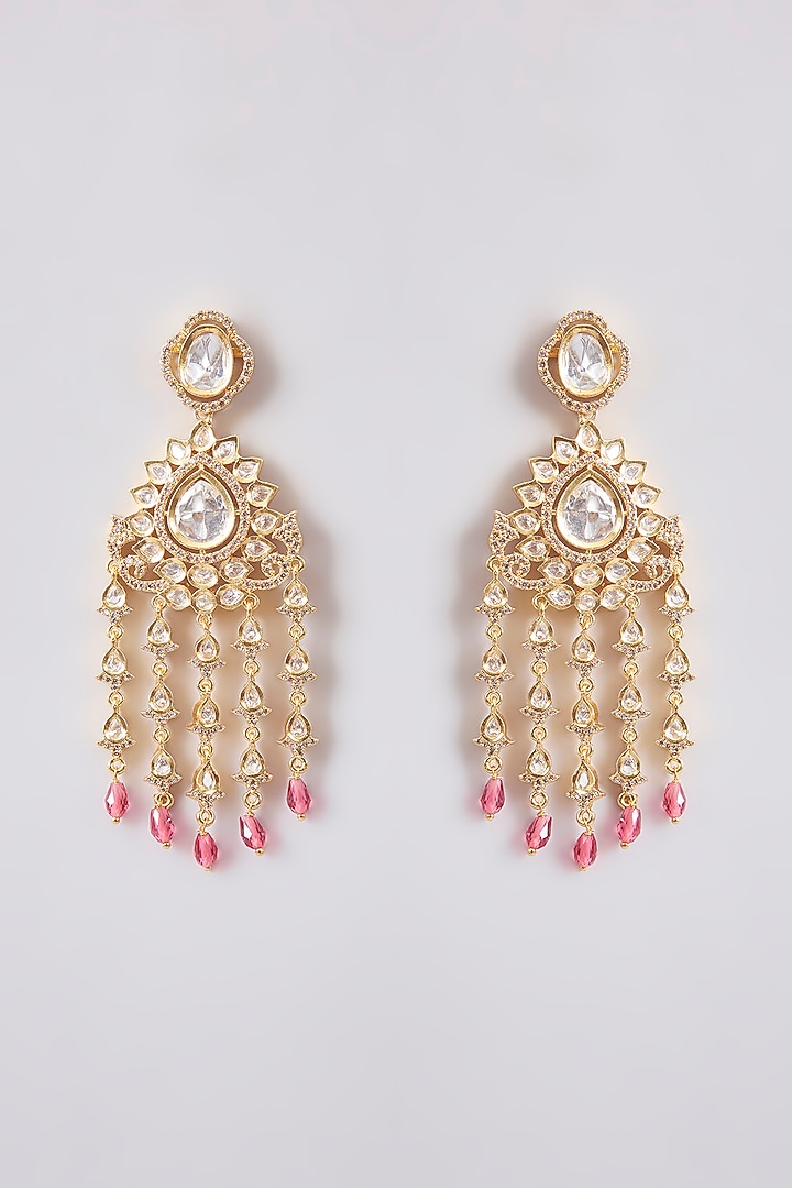 Gold Finish Kundan Polki Dangler Earrings by Tussya at Pernia's Pop Up Shop