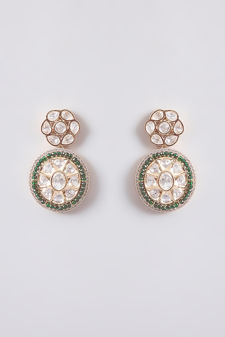 Gold Finish Kundan Polki Dangler Earrings by Tussya at Pernia's Pop Up Shop