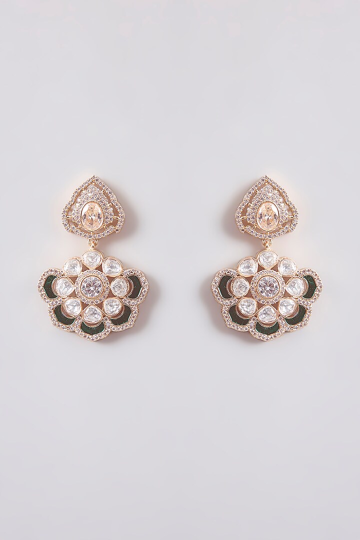 Gold Finish Kundan Polki Dangler Earrings by Tussya at Pernia's Pop Up Shop