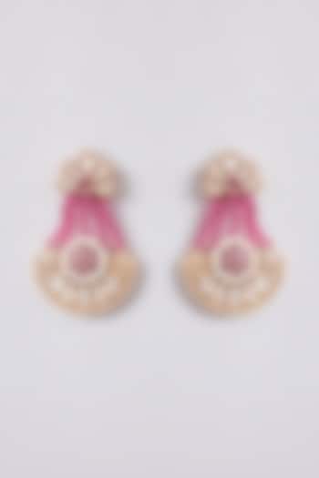 Gold Finish Pink Pearl Dangler Earrings by Tussya at Pernia's Pop Up Shop