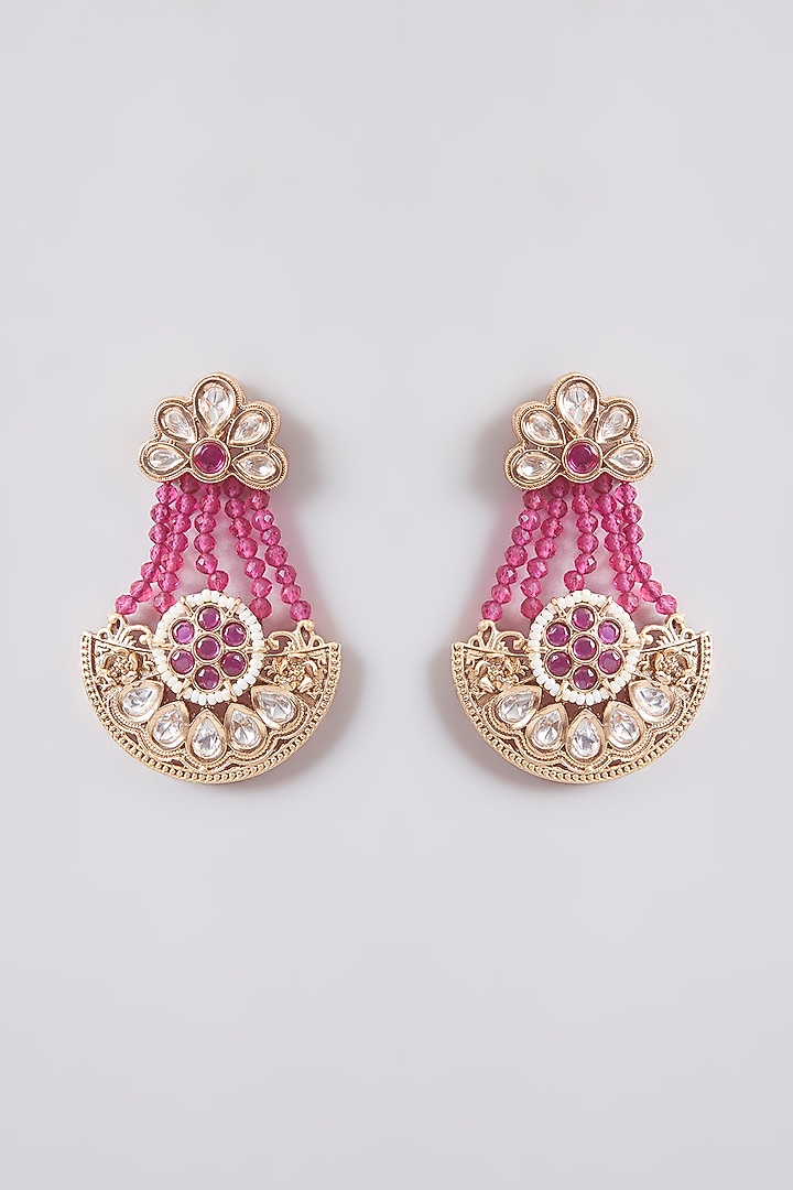 Gold Finish Pink Pearl Dangler Earrings by Tussya at Pernia's Pop Up Shop