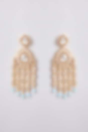 Gold Finish Kundan Polki Dangler Earrings by Tussya at Pernia's Pop Up Shop