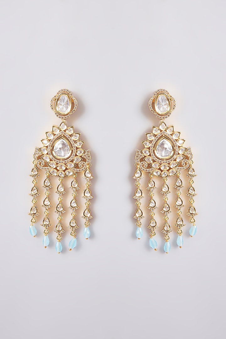 Gold Finish Kundan Polki Dangler Earrings by Tussya at Pernia's Pop Up Shop